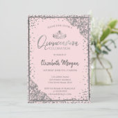 Chic Silver Tiara, Diamonds Blush Pink Quinceañera Einladung (Stehend Vorderseite)