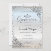Chic Silver Tiara, Diamonds Quinceañera Einladung (Vorderseite)
