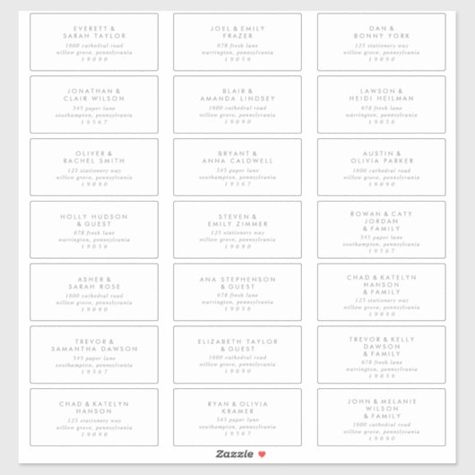 Chic Silver Typografy Wedding Guest Address Label (Blatt)