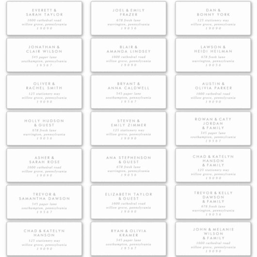 Chic Silver Typografy Wedding Guest Address Label (Vorderseite)