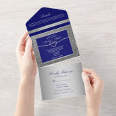 Chic Silver und Royal Blue Wedding All In One Einladung (Abreißen)