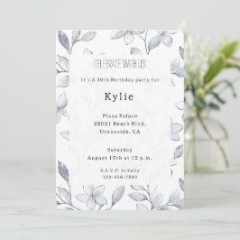 Chic Silver White Floral Geburtstag Einladung