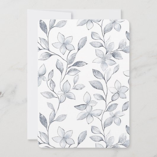 Chic Silver White Floral Wedding Einladung (Rückseite)