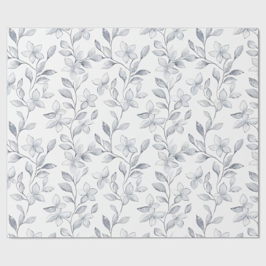 Chic Silver White Floral Wedding Geschenkpapier (Flach)