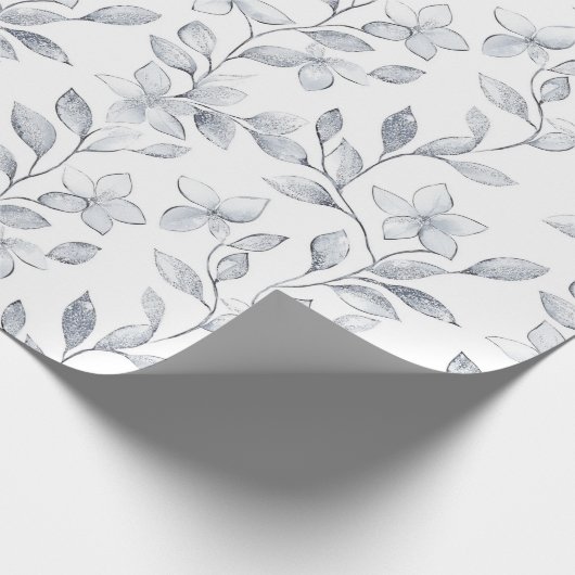Chic Silver White Floral Wedding Geschenkpapier (Ecke)