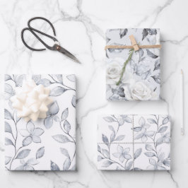 Chic Silver White Floral Wedding Geschenkpapier Set