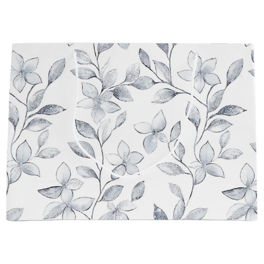 Chic Silver White Floral Wedding Große Geschenktüte (Vorderseite)