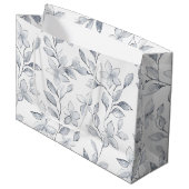 Chic Silver White Floral Wedding Große Geschenktüte (Vorderseite Schrägansicht)