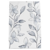 Chic Silver White Floral Wedding Mittlere Geschenktüte (Rückseite)