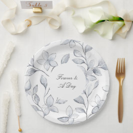 Chic Silver White Floral Wedding Pappteller
