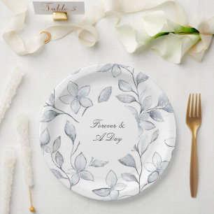 Chic Silver White Floral Wedding Pappteller