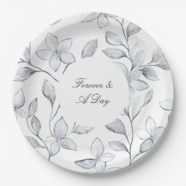Chic Silver White Floral Wedding Pappteller