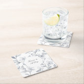 Chic Silver White Floral Wedding Rechteckiger Pappuntersetzer (Vor Ort)