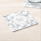 Chic Silver White Floral Wedding Rechteckiger Pappuntersetzer (angewinkelt)