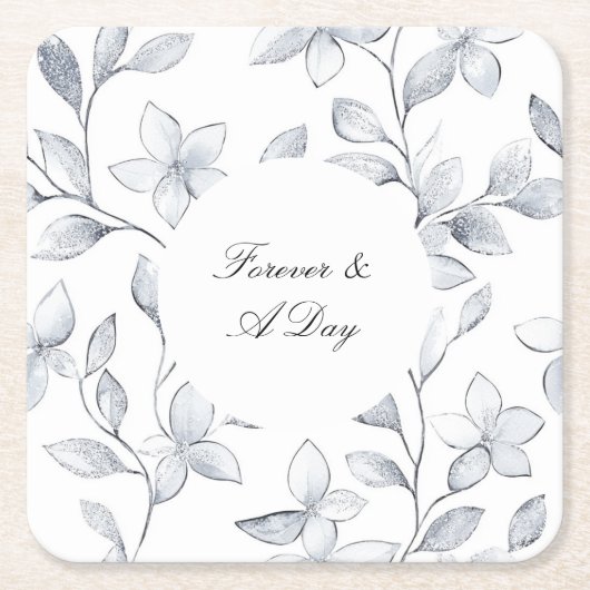 Chic Silver White Floral Wedding Rechteckiger Pappuntersetzer (Vorderseite)