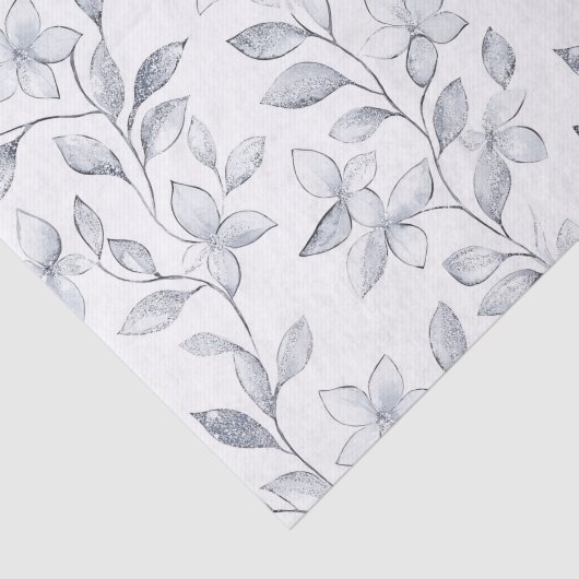 Chic Silver White Floral Wedding Seidenpapier (Ausschnitt)