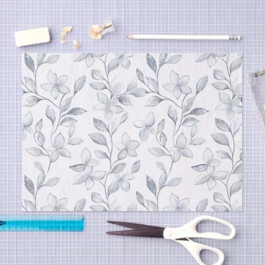 Chic Silver White Floral Wedding Seidenpapier (Handwerk)