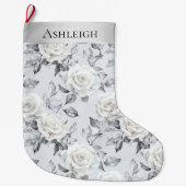 Chic Silver White Roses Blumenweihnachtsfest Großer Weihnachtsstrumpf (Vorderseite)