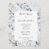 Chic Silver White Roses Floral Brautparty Einladung (Vorne/Hinten)