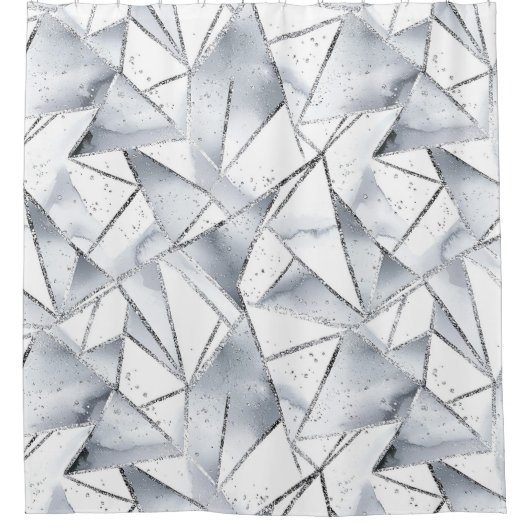 Chic Silver White Triangle Duschvorhang (Vorderseite)