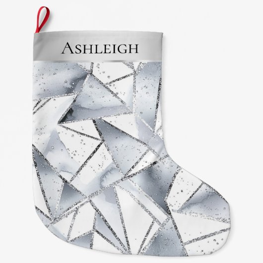 Chic Silver White Triangle Weihnachten Großer Weihnachtsstrumpf (Vorderseite)