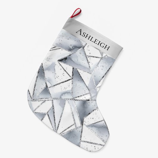 Chic Silver White Triangle Weihnachten Großer Weihnachtsstrumpf (Vorderansicht (hängend))