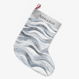 Chic Silver White Wavy Stripes Weihnachten Großer Weihnachtsstrumpf