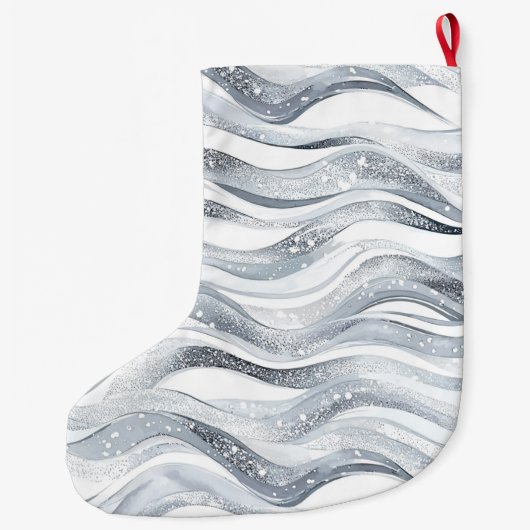 Chic Silver White Wavy Stripes Weihnachten Großer Weihnachtsstrumpf (Rückseite)