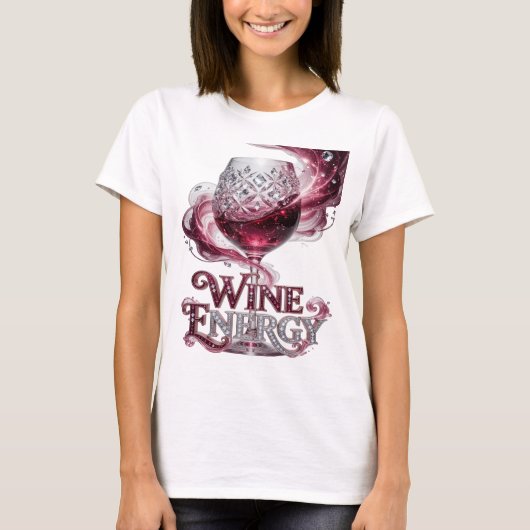 Chic Silver WINE ENERGY 3D Text Kunst T-Shirt (Vorderseite)