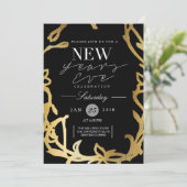 Chic Silvester Party | Gold Floral Einladung (Stehend Vorderseite)