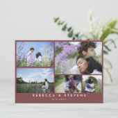 Chic Simple 5 Foto Collage Brick Red Wedding Einladung (Stehend Vorderseite)