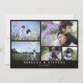 Chic Simple 5 Foto Collage Schwarz-weiße Hochzeit Einladung (Vorderseite)