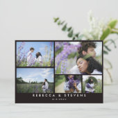 Chic Simple 5 Foto Collage Schwarz-weiße Hochzeit Einladung (Stehend Vorderseite)