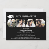 Chic Simple Black 3 Fotos Script Abschluss Einladung (Vorderseite)