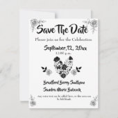 Chic Simple Black and White Floral Heart Wedding Save The Date (Vorderseite)