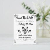 Chic Simple Black and White Floral Heart Wedding Save The Date (Stehend Vorderseite)