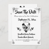 Chic Simple Black and White Floral Heart Wedding Save The Date (Vorne/Hinten)