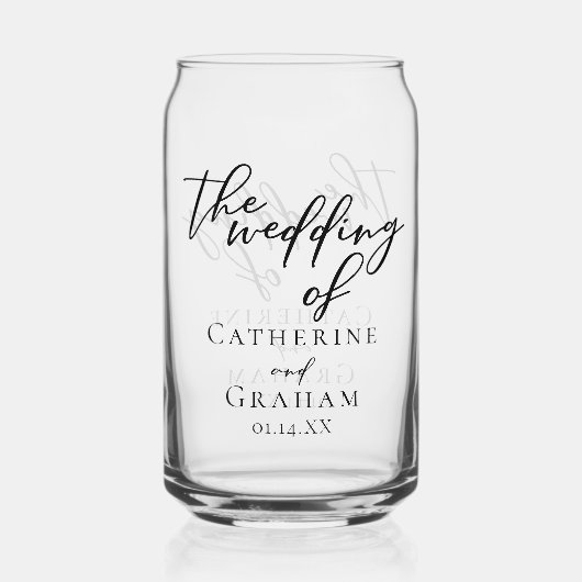 Chic Simple Black Script Wedding Keepake Dosenglas (Rückseite)