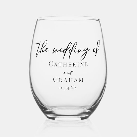 Chic Simple Black Script Wedding Keepake Weinglas Ohne Stiel (Vorderseite)
