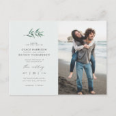 Chic Simple Blue & Green Branch Wedding Foto Einladungspostkarte (Vorderseite)