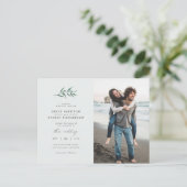 Chic Simple Blue & Green Branch Wedding Foto Einladungspostkarte (Stehend Vorderseite)