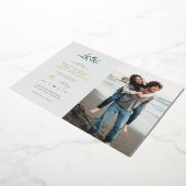 Chic Simple Blue & Green Branch Wedding Foto Folieneinladung (Gedreht)