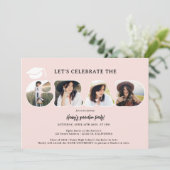Chic Simple Blush Pink 3 Fotos Script Abschluss Einladung (Stehend Vorderseite)