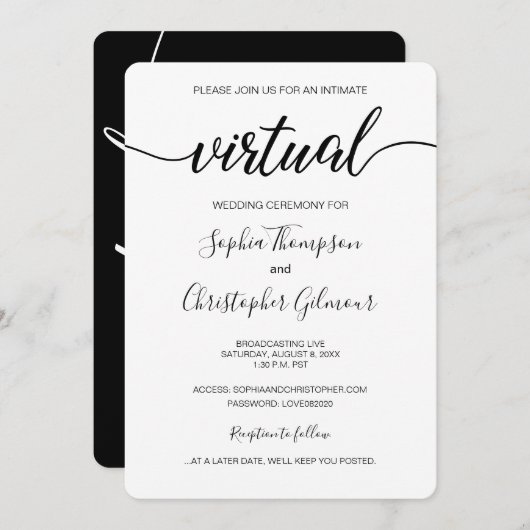 Chic Simple Custom LIVE VIRTUAL Wedding Einladung (Vorne/Hinten)