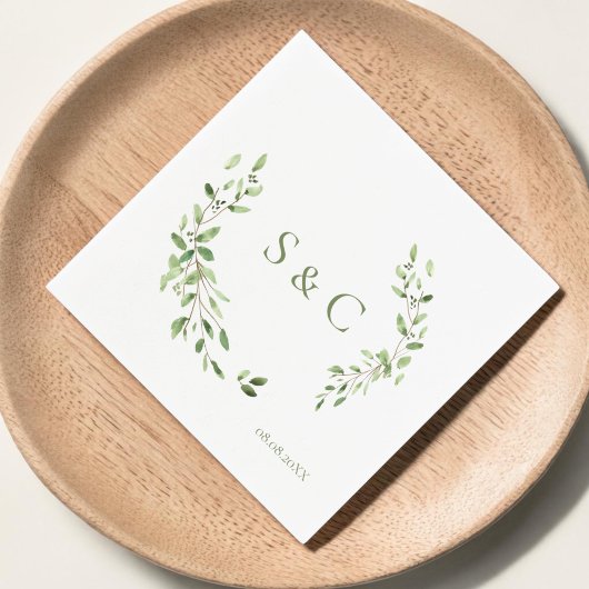 Chic Simple Custom Monogram Wreath Wedding Serviette