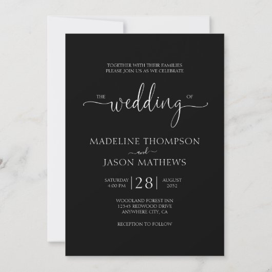 Chic Simple Elegant Script Black Foto Wedding Einladung (Rückseite)