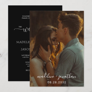 Chic Simple Elegant Script Black Foto Wedding Einladung