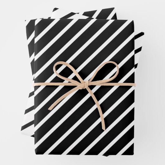 Chic Simple Elegante Black & White Diagonal Streif Geschenkpapier Set (Beispiel)