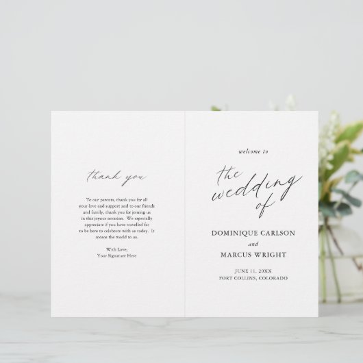 Chic Simple Elegante Budget Hochzeitsprogramm (Stehend Vorderseite)
