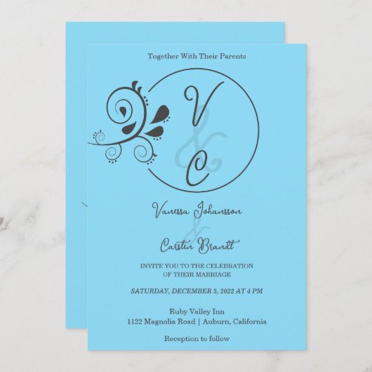 Chic Simple Floral Wedding Einladung (Vorne/Hinten)